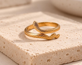 Snake Ring, Gold Snake Ring, Adjustable Snake Wrap Ring, 18K Gold Plated Waterproof Ring