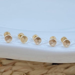Minimalist Circle Earrings-10K Gold Circle Stud Earrings-Gold Dots Earrings-Screw Back Earrings-Second Hole Earrings-Gold Disc Earrings