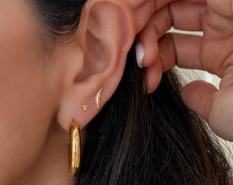 Chunky Gold Hoop Earrings, Thick Hoop Earrings, 18K Gold Plated Hoops, Waterproof Everyday Jewelry