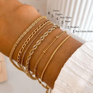 Gold Bracelet Stack, 18K Gold Plated Waterproof Adjustable Layering Bracelet for Women