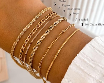 Pulsera de oro apilada, ajustable, resistente al agua, chapada en oro de 18 quilates, para mujer.
