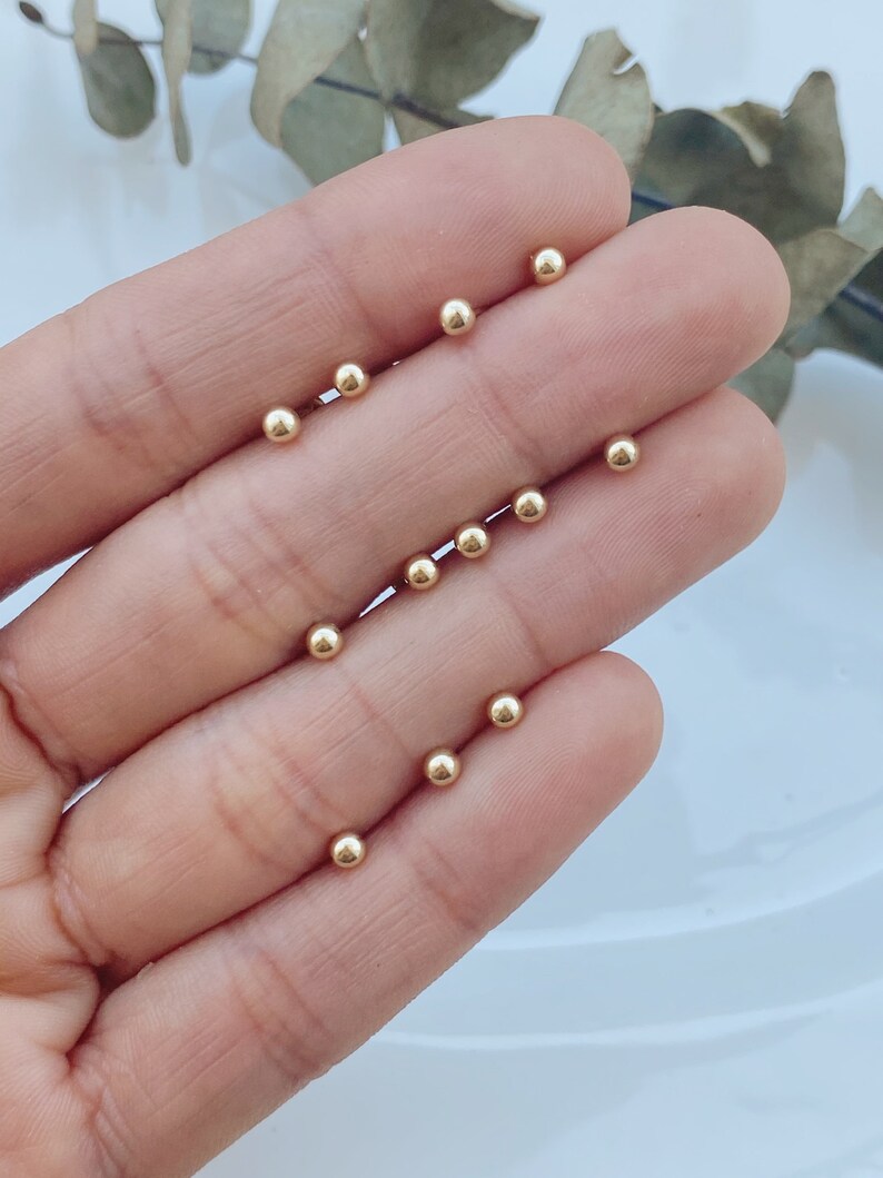 10K Solid Gold Stud Earring2mm Gold Ball Earringgold Disco Etsy