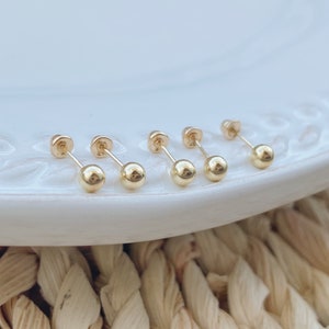 10K Gold Ball Stud Earring-3mm Gold Ball Earring-Gold Disco Ball Earring-Helix Earring-Dainty Gold Earring-Screw Back Earring-Ear Piercing