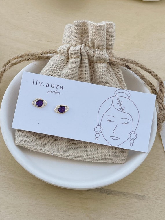 10k Gold Celestial Galaxy Earrings Gold Planet Galaxy Earrings