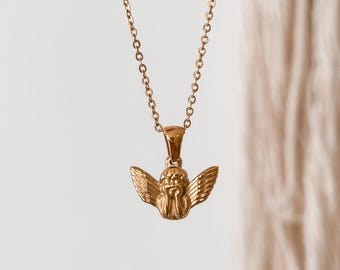 18K Gold-Plated Angel Necklace, Waterproof Guardian Angel Pendant, Dainty Spiritual Protection Jewelry Gift for Her