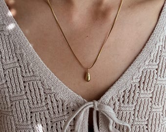 18K Gold Plated Drop Necklace – Silver and Gold Teardrop Pendant, Waterproof Layering Jewelry, Minimalist Gift for Her
