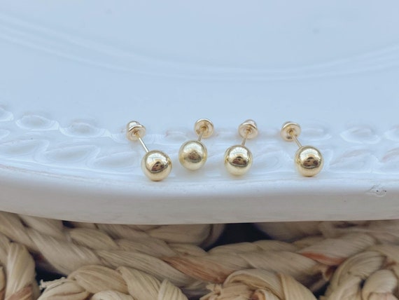 14K Solid Gold Ball Studs Earrings,2mm 3mm 4mm Ball Polishes