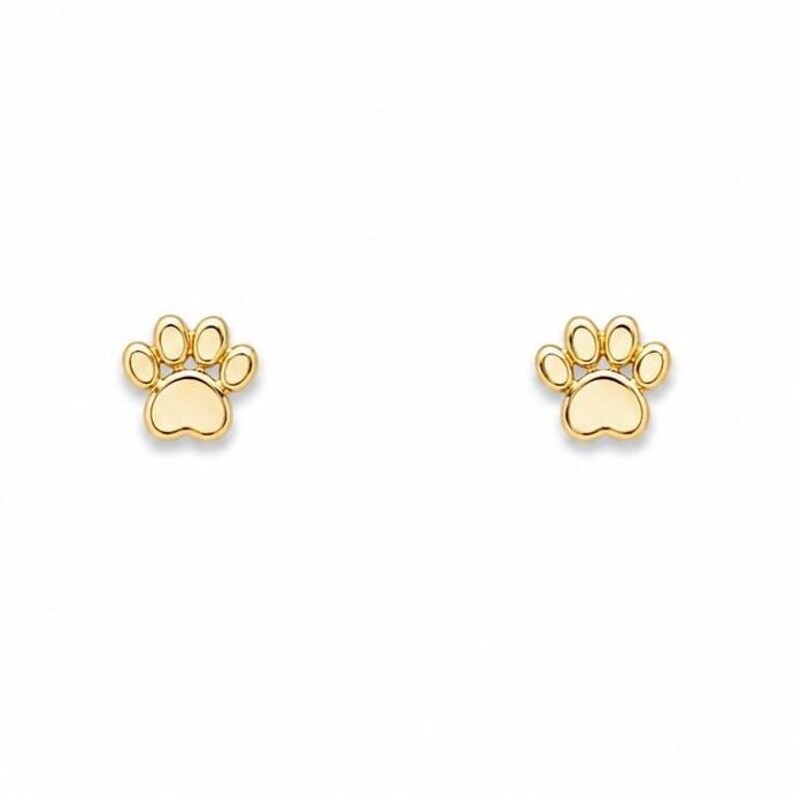 10K Gold Paw Print Stud Earrings, Solid Gold Screw Back Studs, Cartilage Piercing Earrings, Dainty Second Hole Studs, Dog Paw Earrings image 2