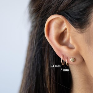 10K Gold Hoop Earrings 8mm, 11mm | Tiny Small Huggie Hoops|Waterproof & Hypoallergenic | Cartilage Helix Piercing Hoops