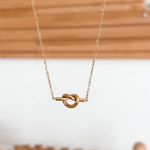Knot Necklace-18K Gold Plated Necklace-Dainty Minimalist Jewelry-Love Knot Pendant-Waterproof Bridesmaid Jewelry, Layering Necklace