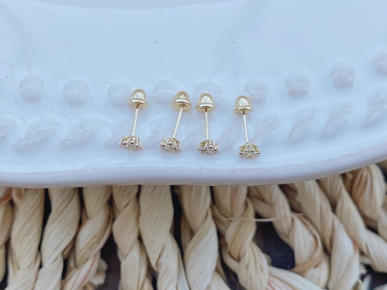 10K Gold Stud Earringthree Dainty Trio Earringgold Screw Etsy