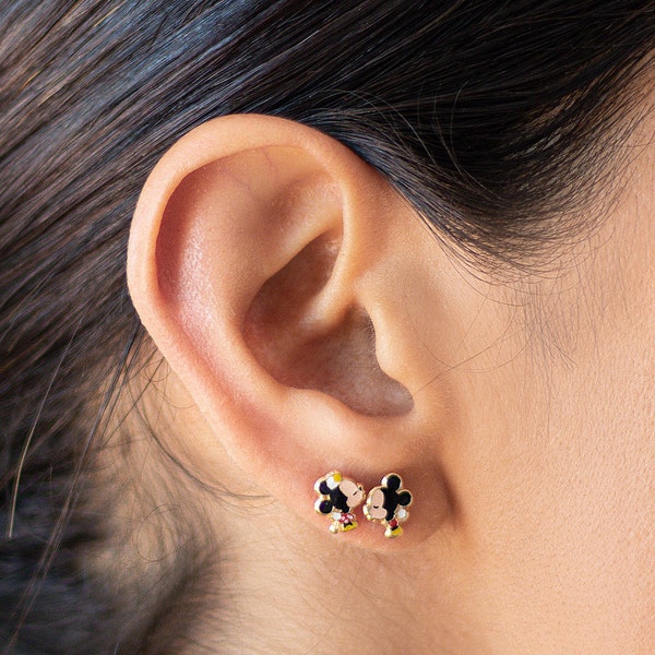 10K Gold Mickey Mouse inspiriert Ohrring-Gold Disney Ohrring-Schraubverschluss Ohrringe-Kinder Ohrringe-Mickey und Minnie Kiss Ohrringe-Liebe Ohrringe