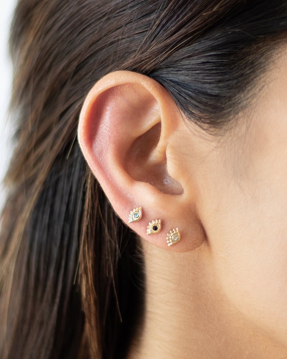 Evil Eye Earrings-10k Gold Third Eye Earring-Minimalist Earrings-Gold Eye  Earring-Bohemian Earrings-Screw Back Earrings-Cartilage Piercing