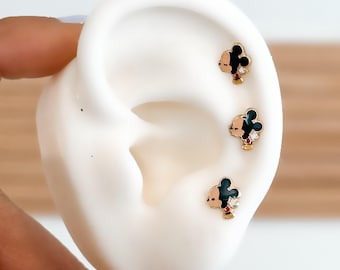 10K Gold Mickey Mouse Stud Earrings, Solid Gold Screw Back Studs, Tiny Mickey Earrings, Disney Inspired Studs