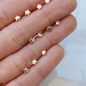 10K Gold Star Earrings-Tiny Dainty Star Earring-Celestial Earrings-Bohemian Earring-Star Girl Earrings-Stud Earrings Set-Screw Back Earrings