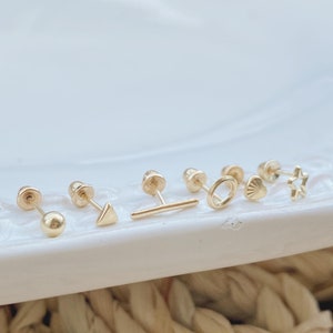 Gold Set Three Mismatched Piercing Earring-Gold Solid Stud Earring-Earring Set for Multiple Piercing-Minimalist Gold Earring-Helix Earring