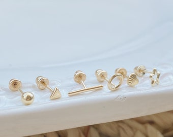 Gold Set Three Mismatched Piercing Earring-Gold Solid Stud Earring-Earring Set for Multiple Piercing-Minimalist Gold Earring-Helix Earring