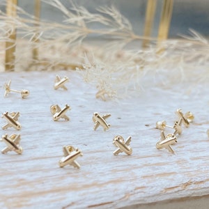Airplane Earrings-10K Gold Plane Earrings-Airplane Gold Earrings-Traveler Earrings-Minimalist Gold Earrings-Travel Earrings-Screw Back