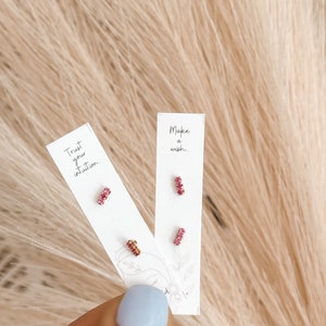 10K Gold Red Bar Stud Earrings-Red Cz Bar Earrings-Gold Geometric Earrings-CZ Stick Studs-Minimalist Nap Earrings-Gold Studs for Stacking