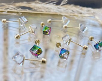 CRYSTAL CUBE RAINBOW EARRINGS 6mm Titanium posts. CRYSTAL CUBE RAINBOW EARRINGS 6mm Titanium posts.
