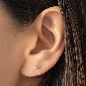 Heart Stud Earrings-10K Gold Heart Earrings-Dainty Tiny Heart Earrings-Screw Back  Earrings-Second Hole Earrings-Minimalist Heart Earrings