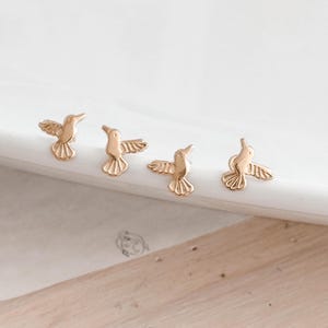 10K Gold Hummingbird Stud Earrings- Cute Dainty Bird Earrings-Screw Back-Hypoallergenic-Sleep Safe Earrings -Christmas Gift for Women