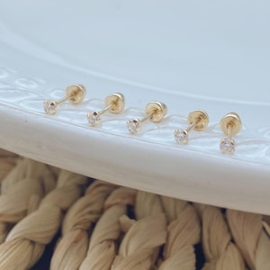 14k solid Gold 2mm CZ stud earrings,teeny tiny stud earrings,gold tiny baby earrings,small minimalist tragus cartilage ear lobe earrings