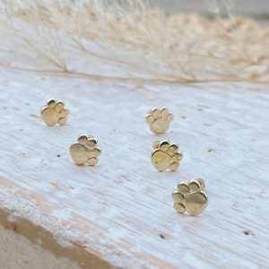 Animal Paw Print Earrings-10K Gold Dog Paw Earrings-Gold Animal Jewelry-Animal Lover Cat Dog Paw Stud Earrings-Animal Lover Gift