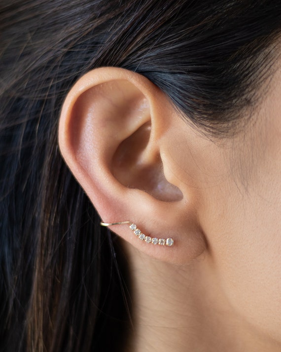 10K Ear Climber Earrings-minimalist Ear Wrap Stud-gold Climber