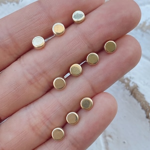 10K Gold Dot Stud Earrings–Minimalist Gold Circle Studs – Tiny Gold Earrings for Everyday–Hypoallergenic Screw Back – Geometric Disc Studs
