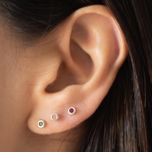 14K Solid Gold Bezel Stud Earring,3mm bezel gold earring,bezel studs with screw back,Tiny Bezel Set CZ Diamond Stud Earrings,unisex gift