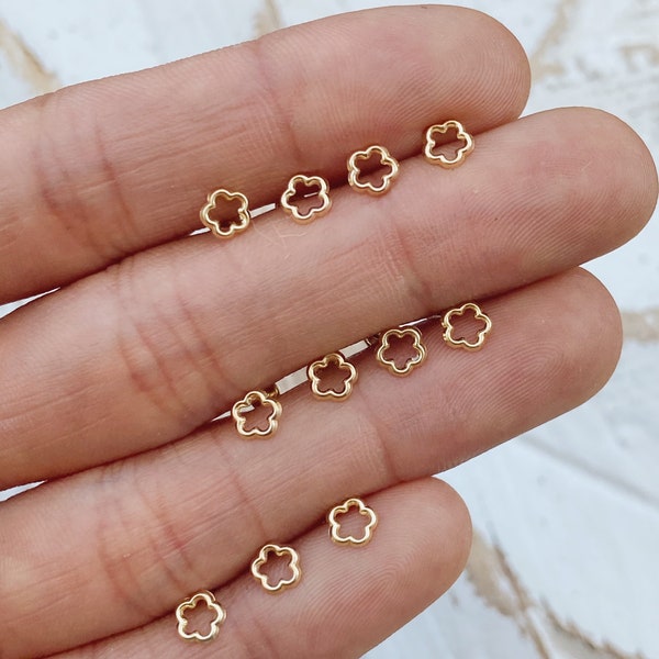 Gold Flower Earrings-10K Gold Flower Studs-Stud Earrings Flower Set-Simple Plant Earrings-Flower Girl Gift-Kids Earrings-Bohemian Earrings