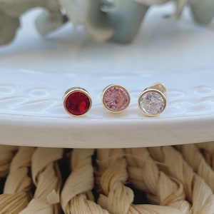 14K Gold Bezel Stud Earring-Gold Bezel Stud Earring-14K Gold Earrings 5mm-Screw Back Earring-Minimalist Gold Earring-Real Gold Earrings