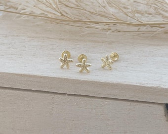 10k gold sea starfish earring,gold starfish stud,tiny dainty starfish  gold stud,gold star earrings,mothers day gift,gold earrings stacking