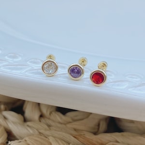 Gold Bezel Stud Earrings-10k Solid Gold Stud Earrings-4mm Tiny Stud Earring Set-Second Hole Earring-Bridesmaid Earrings-Helix Earring Stud