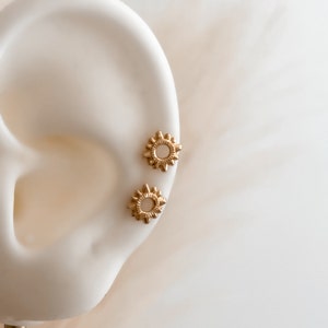 10K Gold Sun Stud Earrings – Screw Back Studs - Celestial Jewelry - Hypoallergenic & Summer Piercings -Ear Piercing Sun Studs- Boho Jewelry