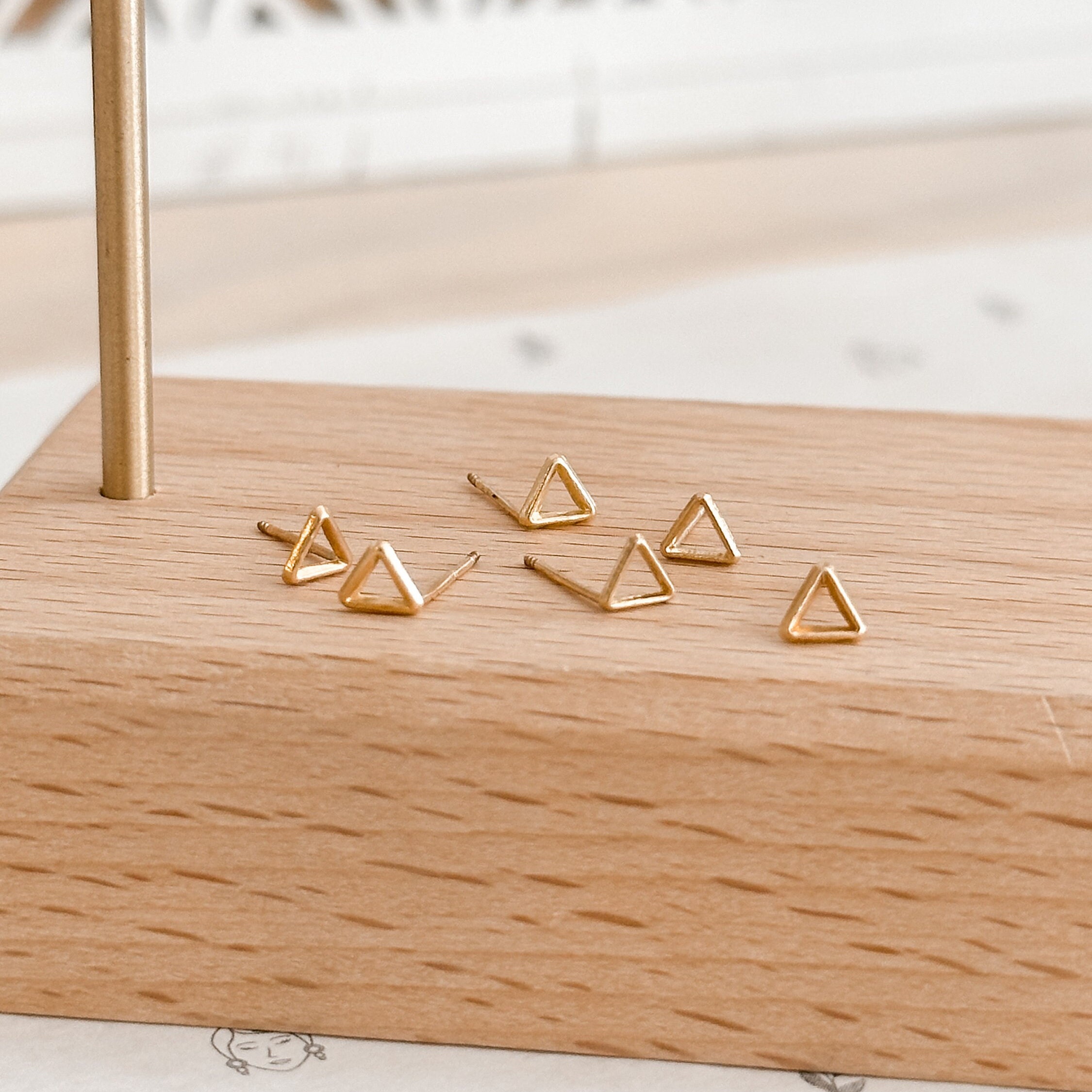 10K Gold Triangle Stud Earrings – Open Geometric Screw Back