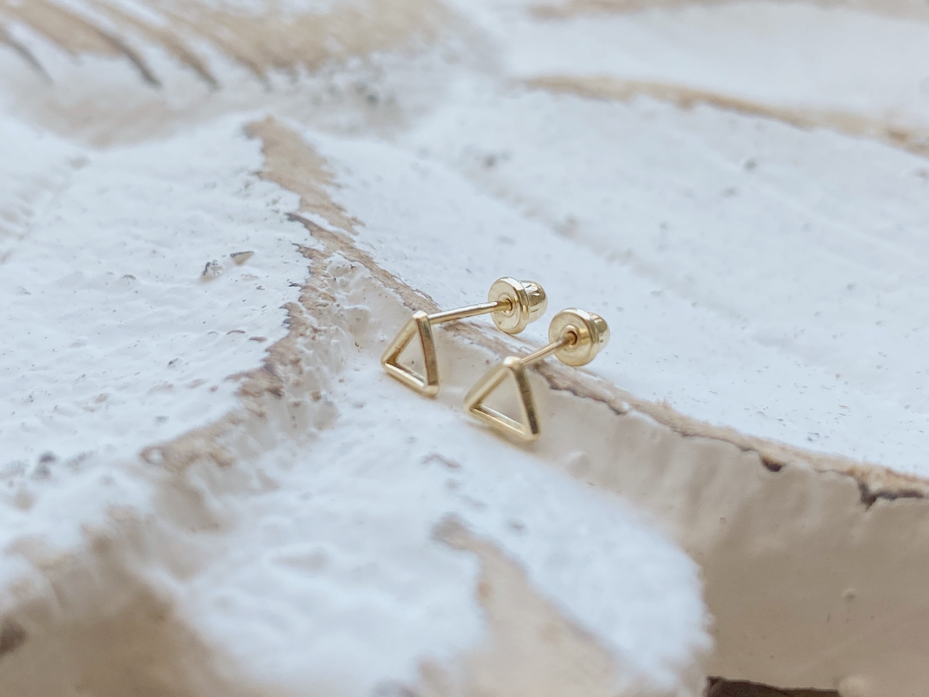 14K Solid Yellow Gold Plain Square Screw Back Earrings,Minimalist Triangle Gold Screw Back Earrings. 14K Gold Plain Triangle Earrings