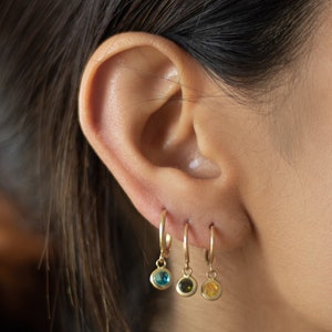 Gold Hoop Earrings With Charm-10K Huggie Hoop Earrings With Bezel CZ Circle,Circle Hoop Earrings Set-Gold Cartilage Hoop-Trendy Earrings