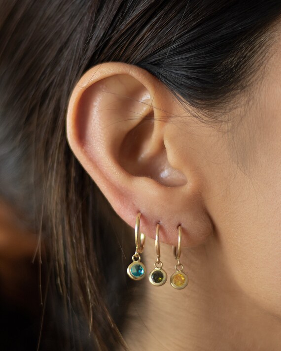 Gold Hoop Earrings With Charm-10k Huggie Hoop Earrings With Bezel