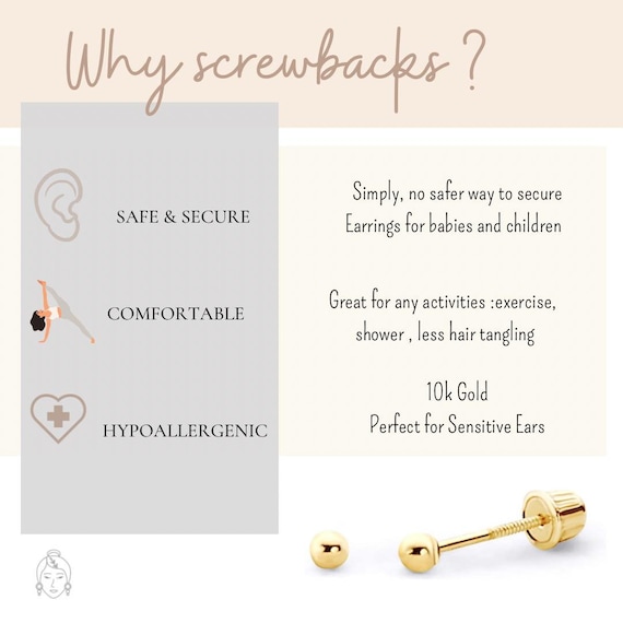 Solid 10K Gold Stud Earrings–screw Back Piercing Studs–dainty Ear