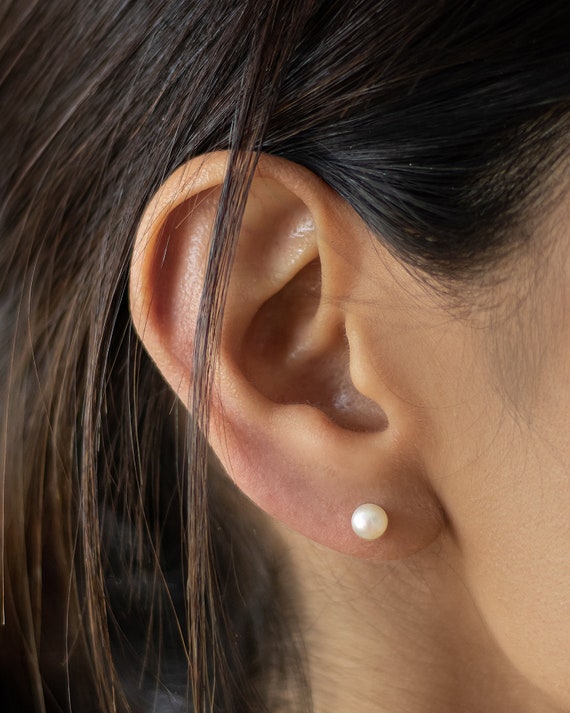 Gold Pearl Earrings 10K Gold Simple Pearl Stud Earrings Bridesmaid Pearl Earrings Screw Back Earrings Wedding Earrings Pearl Jewelry