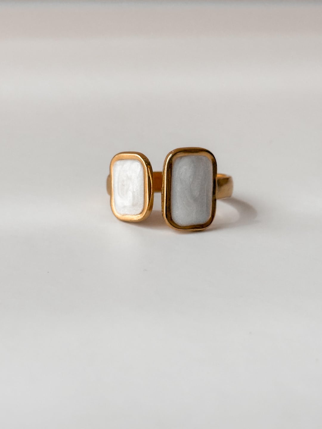 Beautiful Marble Rings Gold Adjustable Marble Ring – 18K Plated Two Tone Ring - Waterproof ...
