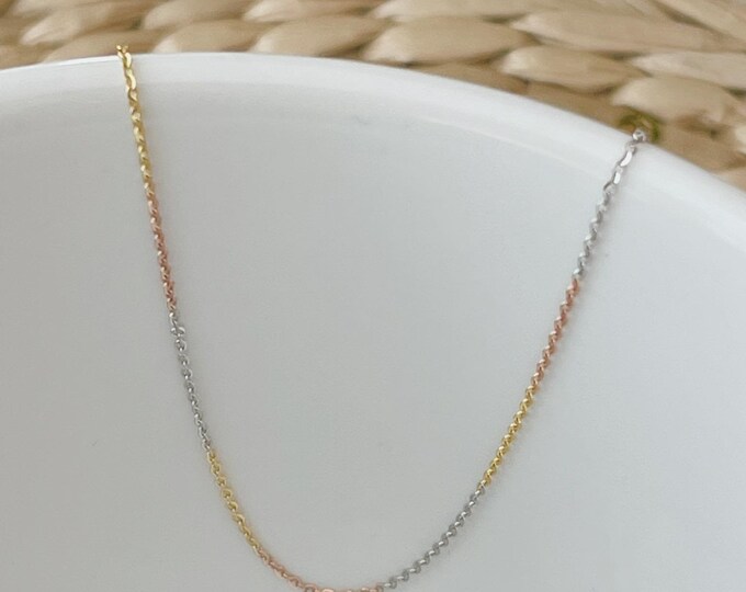 Solid 10K Gold Tri Color Chain,dainty Cable Chain,gold Cable Chain