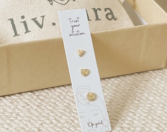 10K Gold Mini Earrings Set,Triangle Circle Heart Earrings-Tiny Dainty Everyday Ear Stack-Gold Piercing-Gold Minimalist Earring Set-Screwback