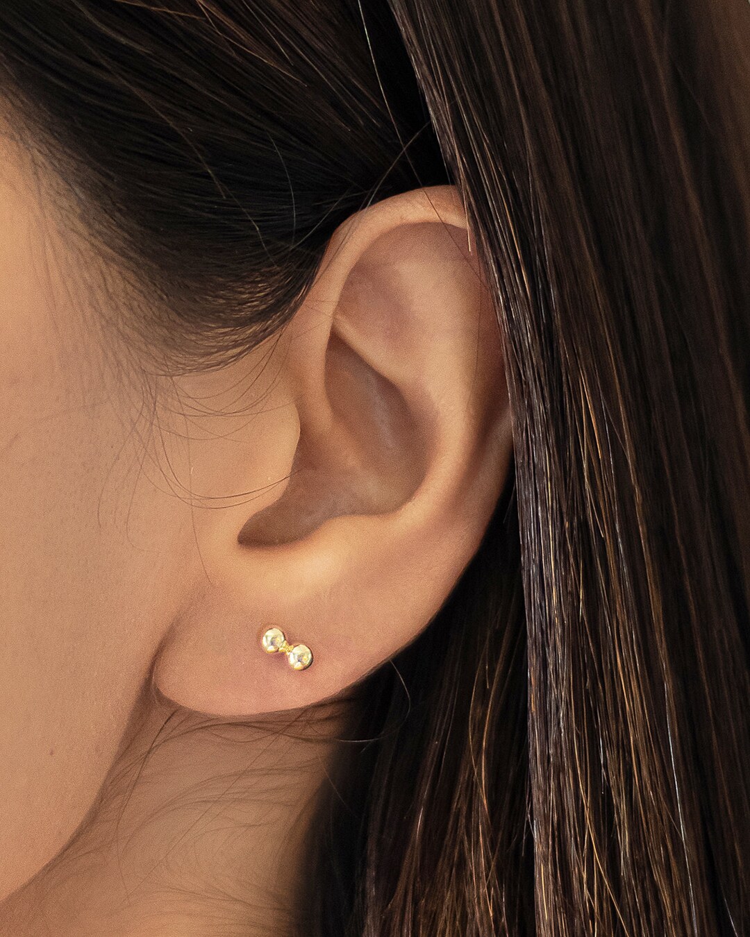 10K Yellow Gold Double Ball Earringsgold Ball Earringsminimalist