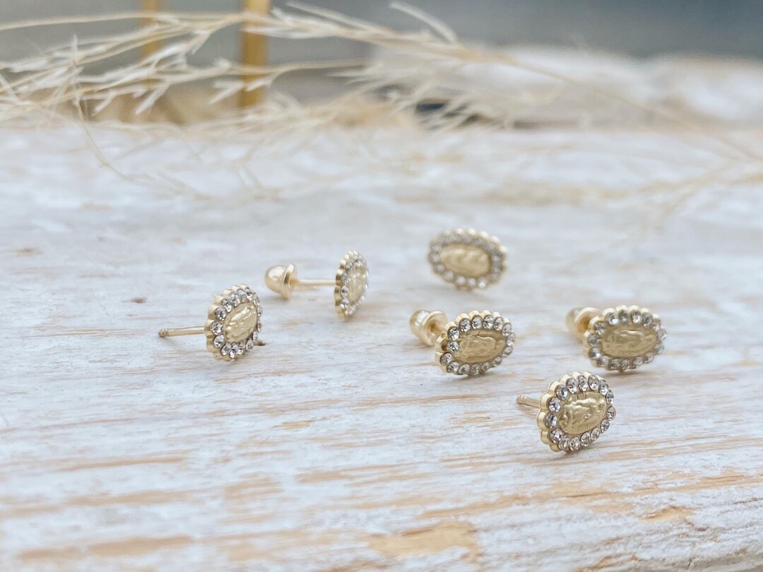 10K Solid Gold Virgin Mary Earringsgold Religious Stud Earring,screw