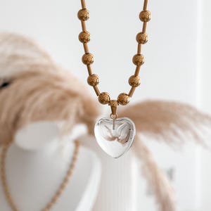 Chunky Heart Beaded  Necklace-Beaded Crystal Pendant-Boho Statement Necklace- Stainless Steel Jewelry-Choker Heart Necklace