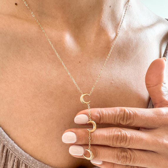 18K Gold Lunar Phases Necklace – Celestial Moon Necklace – Waterproof  Hypoallergenic Jewelry–Layering Gold Necklace– Moon Pendant Necklace