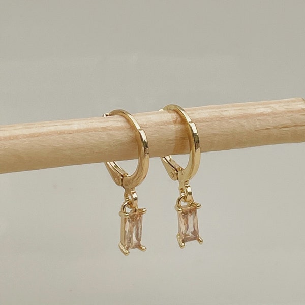 Geometric Drop Huggie Earrings,Dainty Dangle Hoops,Crystal Huggies,CZ Sparkly Huggie,Huggies for Layering,Gem Earrings,Gold Filled Huggies